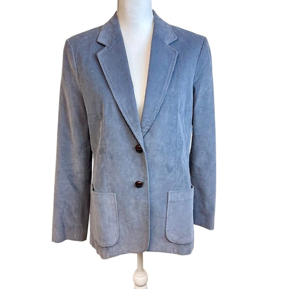 Vintage Gray Corduroy Blazer Jacket Coat Sz‎ 14 Academia Preppy Classic Fall